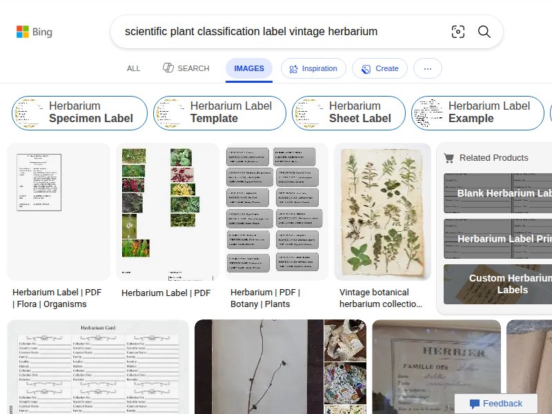 Vintage herbarium classification labels