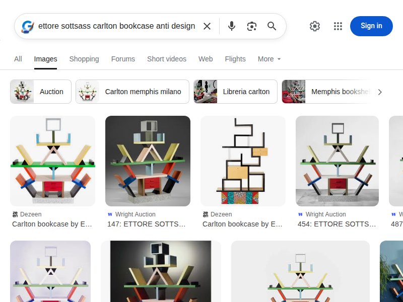 Sottsass Carlton bookcase search