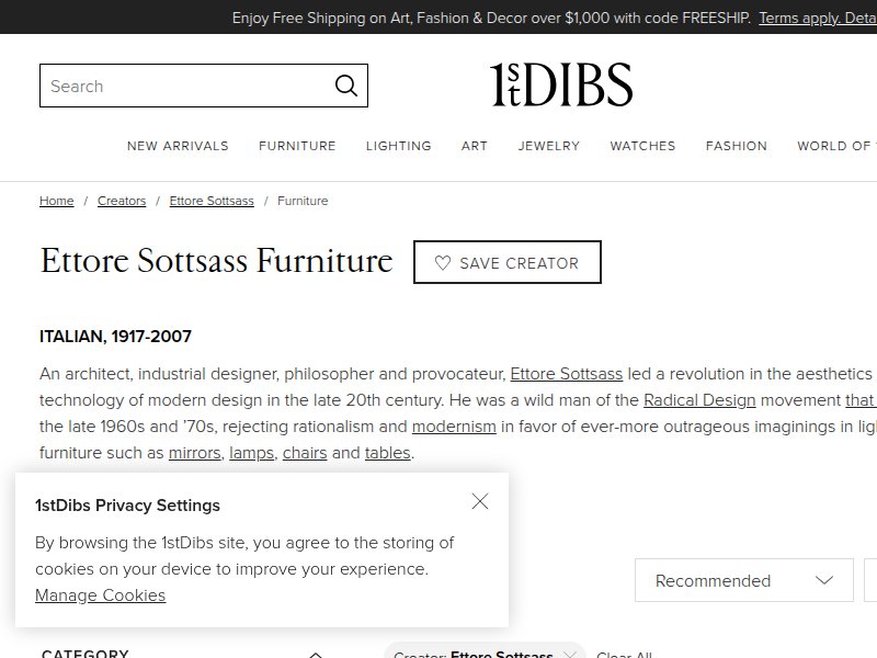 1stDibs Sottsass furniture